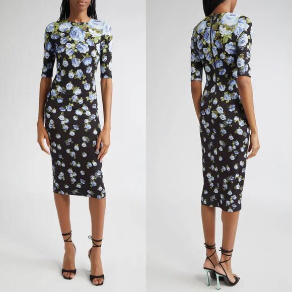 NEW Alice + Olivia Delora Floral Jersey Midi Dress in Smell the Roses Size 4 - Picture 1 of 7